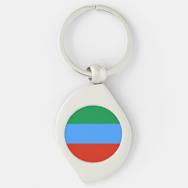 Dagestan flagga swirl silverfärgad nyckelring (Framsidan)