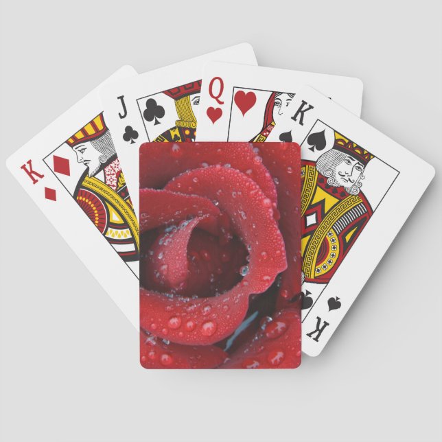 Dagg täckt röd ros dekorerar gravplatsen i casinokort (Baksidan)