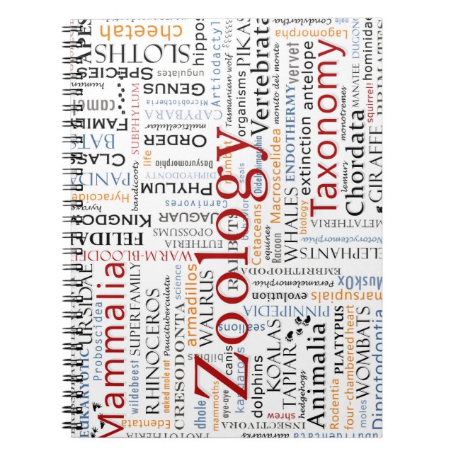 Däggdjur i typografi anteckningsbok med spiral (Framsidan)