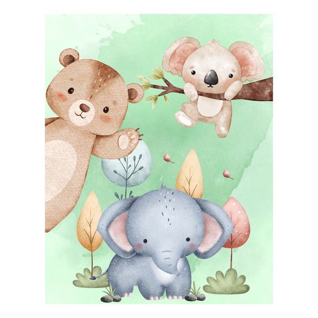 Däggdjurs safari väggkonst för barnkammare (Nursery Safari Animals wall art)