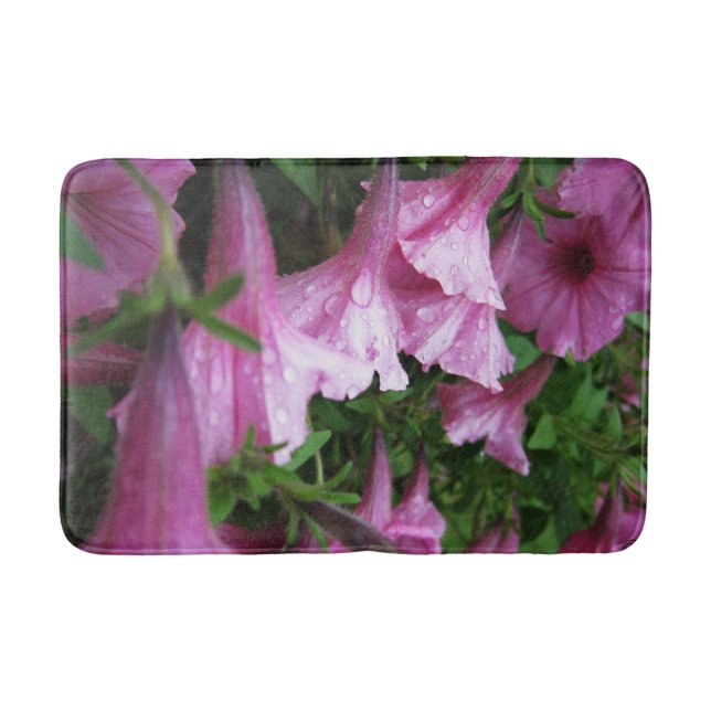 Daggdroppar på rosa blommor badrumsmatta (Framsidan)