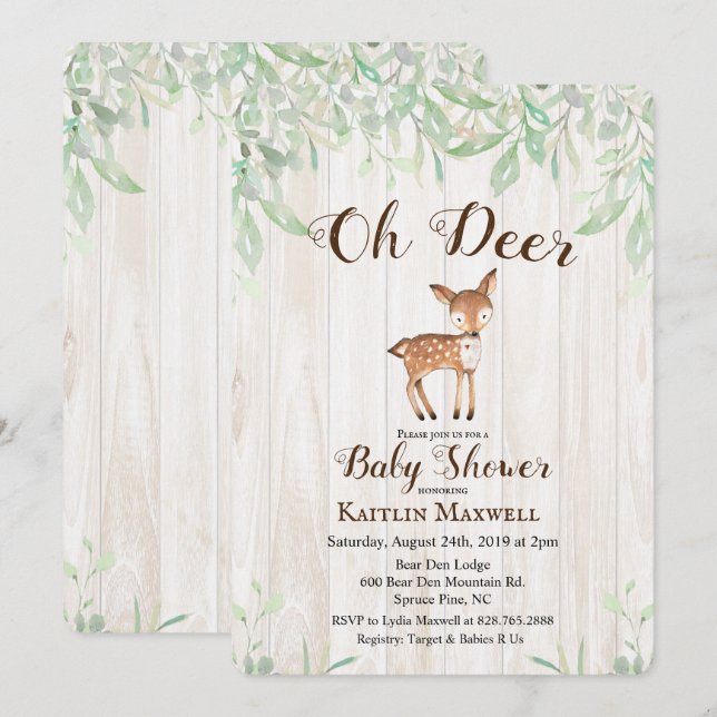 Dagghjort Baby Shower Inbjudan (Fram/baksida)