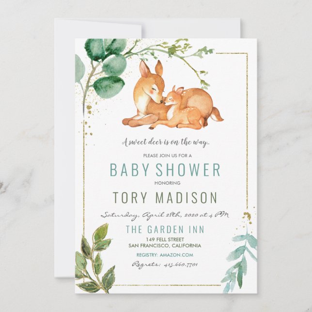 Dagghjort Baby Shower Inbjudan (Framsida)