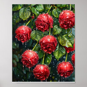 Daggiga rosenvattendroppar Romantisk natur hemdeko Poster