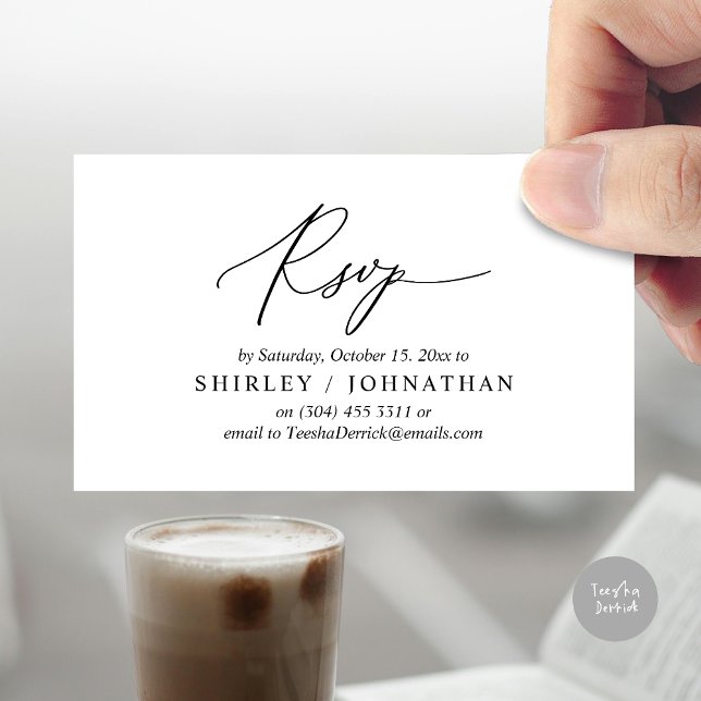 Daginbjudan till modern romsk OSA Bröllop Tilläggskort (Modern Romantic RSVP Wedding Dinner Invitation Enclosed Reminder Online Email Card, White Black )