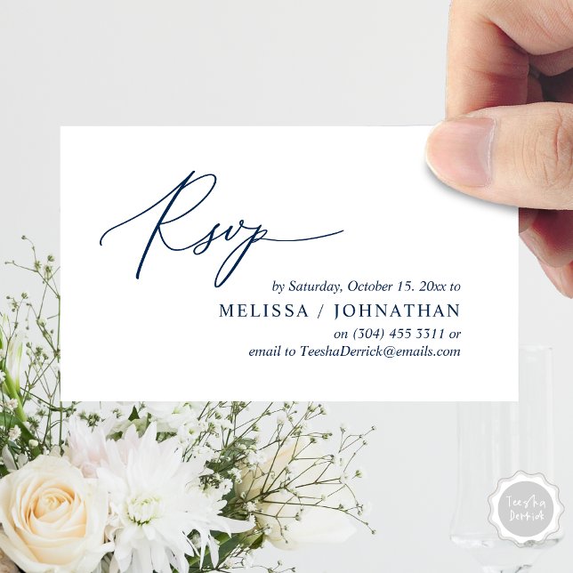 Daginbjudan till modern romsk OSA Bröllop Tilläggskort (Modern Romantic RSVP Wedding Dinner Invitation Enclosed Reminder Online Email Card, Navy Blue)