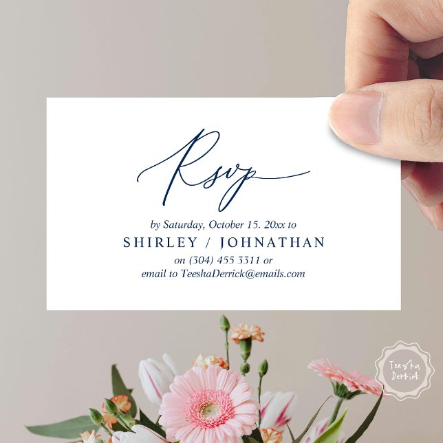 Daginbjudan till modern romsk OSA Bröllop Tilläggskort (Modern Romantic RSVP Wedding Dinner Invitation Enclosed Reminder Online Email Card, Navy Blue)