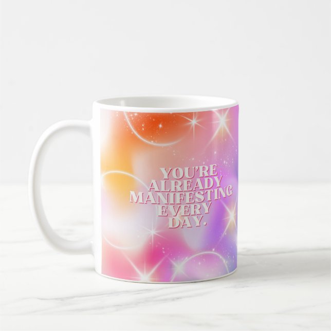 Daglig bekräftelse, attraktionslagen, motiverande kaffemugg (Vänster)