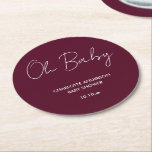 Daglig burgundisk elegant för babyduschskript underlägg papper rund<br><div class="desc">Babyduschskript,  modern burgundisk elegant party-design. Idealisk könsneutral design. Perfekt som samordnar sommar-,  höst-,  höst-,  fall- och vinterduschutformning.</div>
