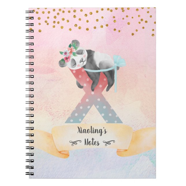 Daglig dagstidning för Monogram Brev X Baby Panda  Anteckningsbok (Framsidan)