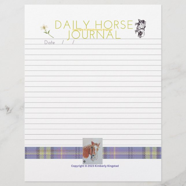 DAGLIG HORSE JOURNAL KUSTOMISERAS MED DIN EGEN HOR BREVHUVUD (Framsida)