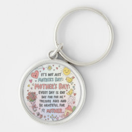 Daglig Kärlek för Mamma Doodle Keychain Rund Silverfärgad Nyckelring