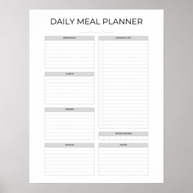 Daglig måltidsplanerare | Enkel minimalistisk ren Poster (Framsidan)