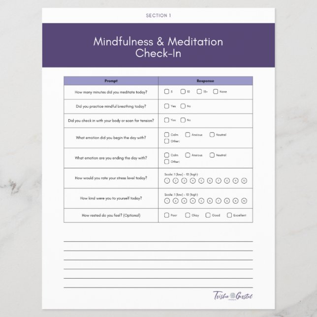 Daglig Mindfulness- och Meditationschecklista Reklamblad (Framsidan)