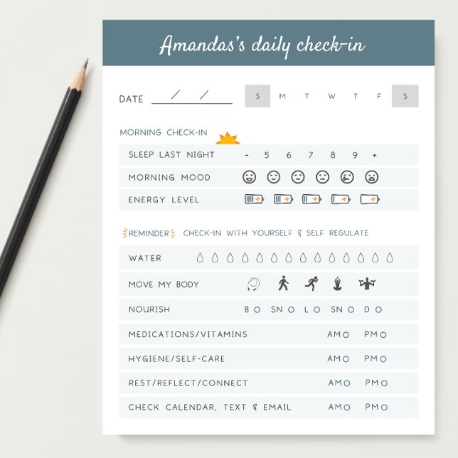 Daglig påminnelse om Anteckningsblocket Daglig pla Anteckningsblock (Keeping track of your mental health and physical health and emotional health are important.)