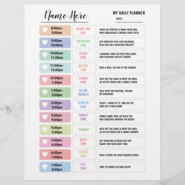 Daglig planchart för barnschema Stjärna Vägg Reklamblad (Framsidan)