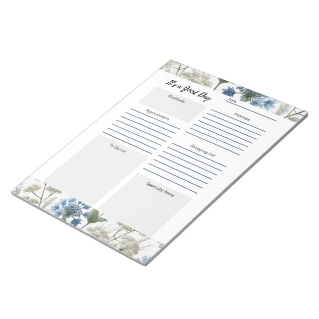 Daglig planerare Taupe Blå Blommig Anteckningsblock (Vinklad)