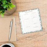Daglig planering för personlig anteckningsblock<br><div class="desc">Det moderna anteckningsblocket med daglig planerare med checklistor i personlig är dekorerat med en tealblått grönt lövblad gräns. Elegantens skripttypografi överst kan vara personlig med namn. Under detta står ett ställe som ska ange dag eller datum. Alla undertexter för varje avsnitt kan anpassas med egen text om du vill. Det...</div>