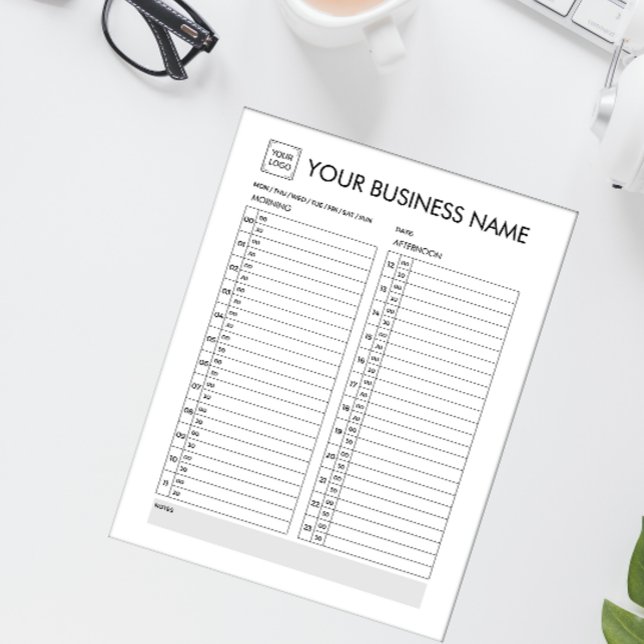 DAGLIG PLANNER 30 MINUTER INTERVALL LÄGG TILL LOGO ANTECKNINGSBLOCK (ADD YOUR LOGO AND BUSINESS NAME DAILY CALENDAR WITH TIME SLOTS 30 MINUTES )
