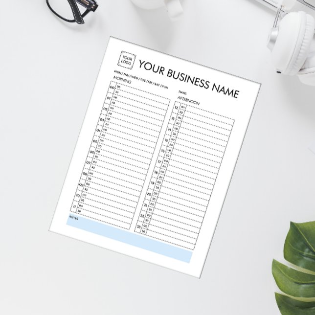DAGLIG PLANNER 30 MINUTER INTERVALL LÄGG TILL LOGO ANTECKNINGSBLOCK (Logo daily planner with hourly Time Slots half hour schedule)