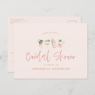 Daglig rosa-snyggt för cocktails-möhippa inbjudan vykort