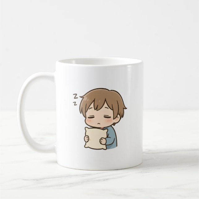 Daglig stämning “Sömnig” Söt Chibi-mugg Kaffemugg (Vänster)