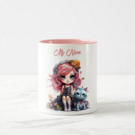 Dagliga magiska minnesmärken: Doll och Cat Fantasy Två-Tonad Mugg