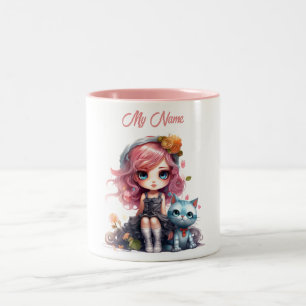 Dagliga magiska minnesmärken: Doll och Cat Fantasy Två-Tonad Mugg