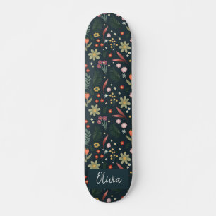 Dagliga, moderna, blå, botaniska blommor, Coola oc Mini Skateboard Bräda 18,5 Cm