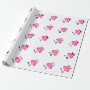 Dagligt babyduschpapper, giftigt rosa uggla-omslag presentpapper