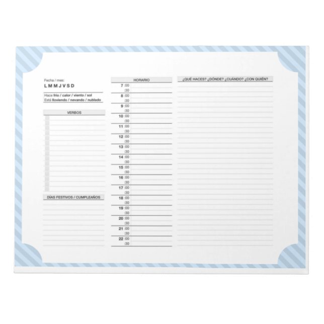 Dagligt schema på spanska med verbs, Practice Anteckningsblock (Framsida)