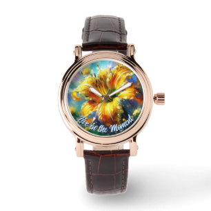 Daglilj Dagliljor Blomma Gul Turkos Personlig Armbandsur