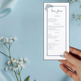Dagmeny för Modern Dusty Blue Blommigt Bröllop Meny