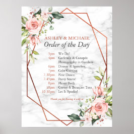 Dagordning för Blommigt av Rosa av koppargeometris Poster