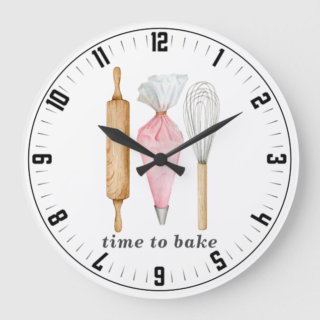 Dags att bake Bakers Verktyg Utensils Stor Klocka (Framsida)