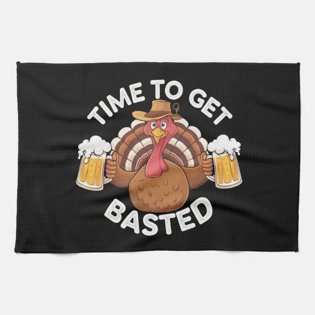 Dags att bli överöst Rolig öl Thanksgiving kalkon  Kökshandduk (Horisontell)