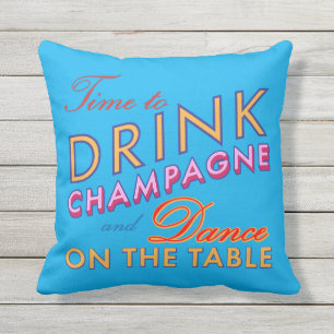 Dags att dricka Champagne Blue utomhus Pillow Utomhuskudde