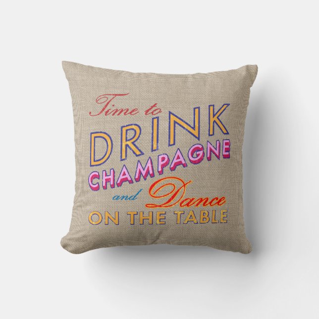 Dags att dricka Champagne Burlap Pillow Kudde (Framsida)