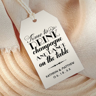 Dags att dricka Champagne Elfenbensmonogramgåva Presentetikett