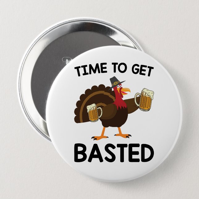 Dags att få Thanksgivingen Bast Funny Beer Turkey Knapp (Framsida & baksida)