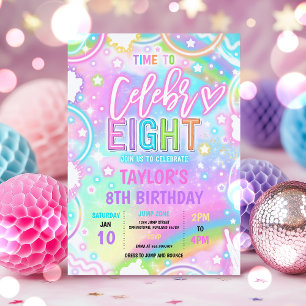Dags att fira-åtta Neon Glöd 8-årsfest Inbjudningar