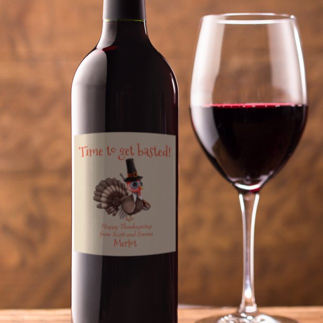 Dags att hämta Bast-Thanksgivingen, Turkiet Gift Vinflaska Etikett (Skapare uppladdad)