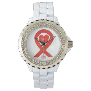 Dags att hoppas på "Red Awareness" Ribbon Heart W Armbandsur