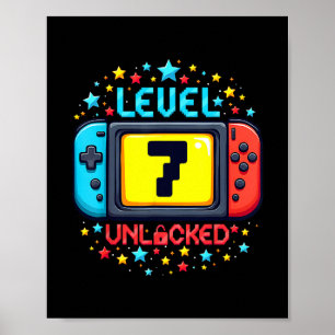 Dags att Level Up 7 Upplåst 7-års födelsedags pojk Poster