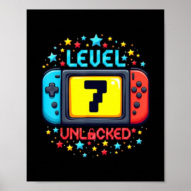 Dags att Level Up 7 Upplåst 7-års födelsedags pojk Poster (Framsidan)