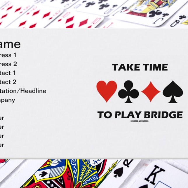 Dags att spela brygga (Kostym med fyra kort) Visitkort (Introduce yourself with a dose of wry bridge advice with this "Take Time To Play Bridge" biz card.)