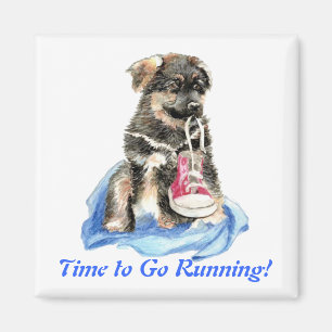 Dags att springa Söt hund & sporthumor Magnet