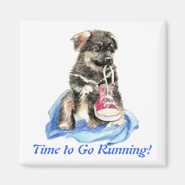 Dags att springa Söt hund & sporthumor Magnet (Framsidan)