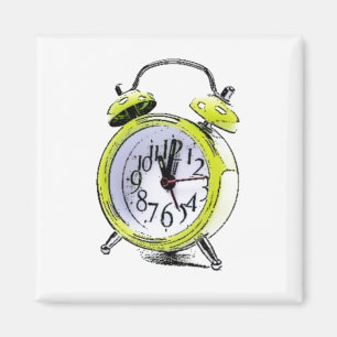 Dags att vakna upp Gult Alarm Clock Teckning Magnet