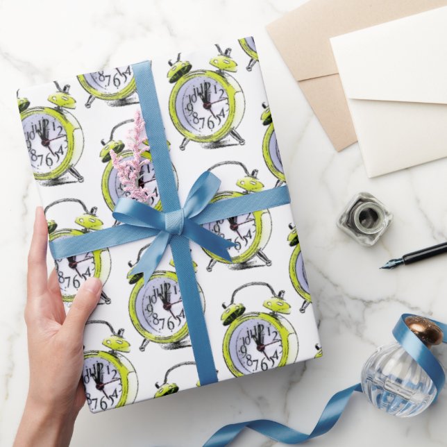 Dags att vakna upp Gult Alarm Clock Teckning Presentpapper (Gifting)